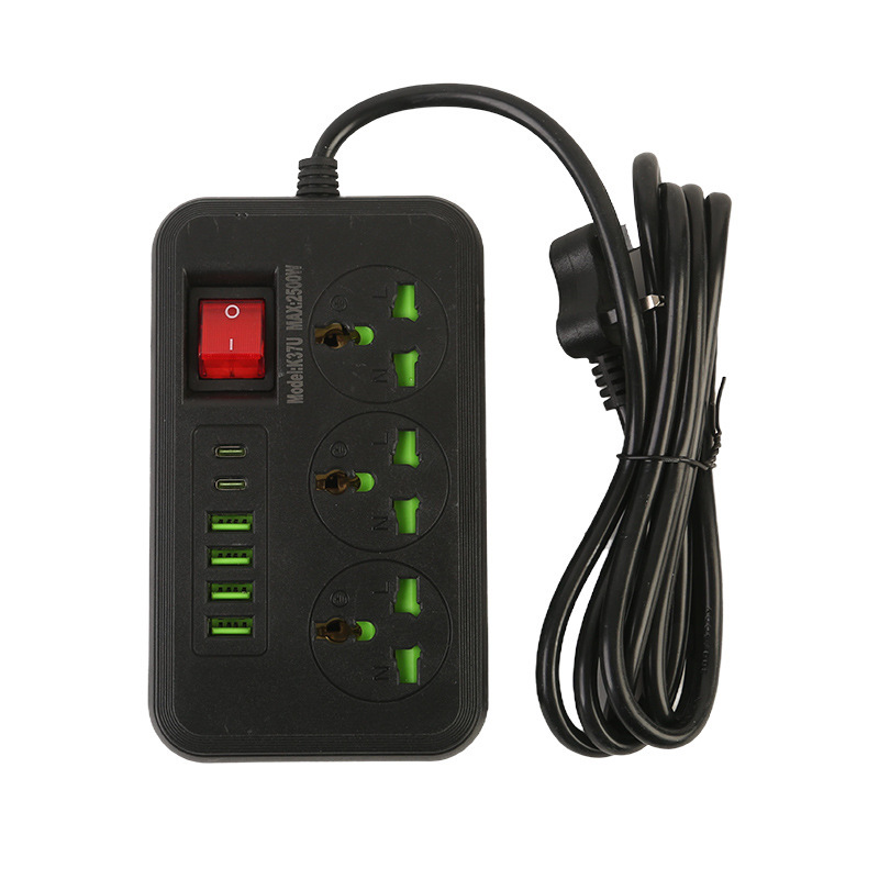 4USB + 2Type-c interfaz de carga de teléfono celular interruptor en forma de barco blanco y negro mezclable con puerta de seguridad para niños