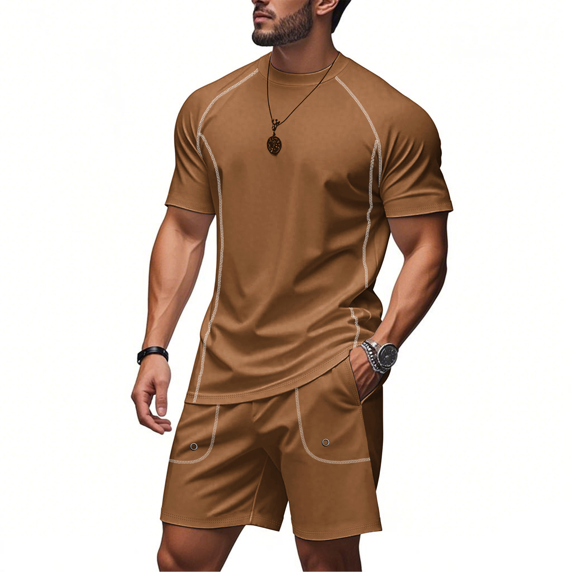 Transfronterizos europeos y estadounidenses TK verano hombre deportivo casual simple estilo americano de hombro pantalones cortos de mangas cortas de dos piezas
