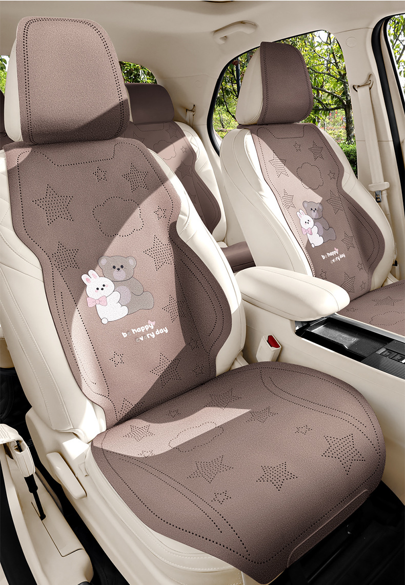 New cartoon four-season fur car seat cushion set, universal half-cover seat pad, summer breathable seat, foreign trade