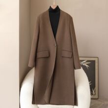 少量服饰春季新款100%骆驼绒双面呢2025高级感轻奢V领长款大衣女
