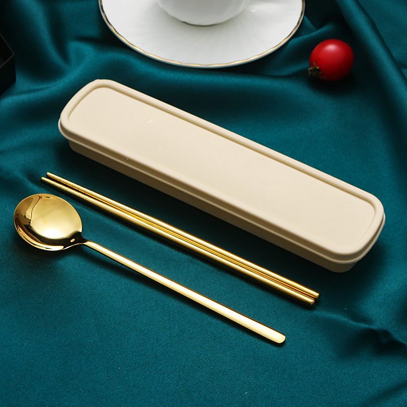 304 vajilla portátil de acero inoxidable cuchara coreana Tenedor palillos conjunto de tres piezas estudiante traje de viaje al aire libre logo imprimible