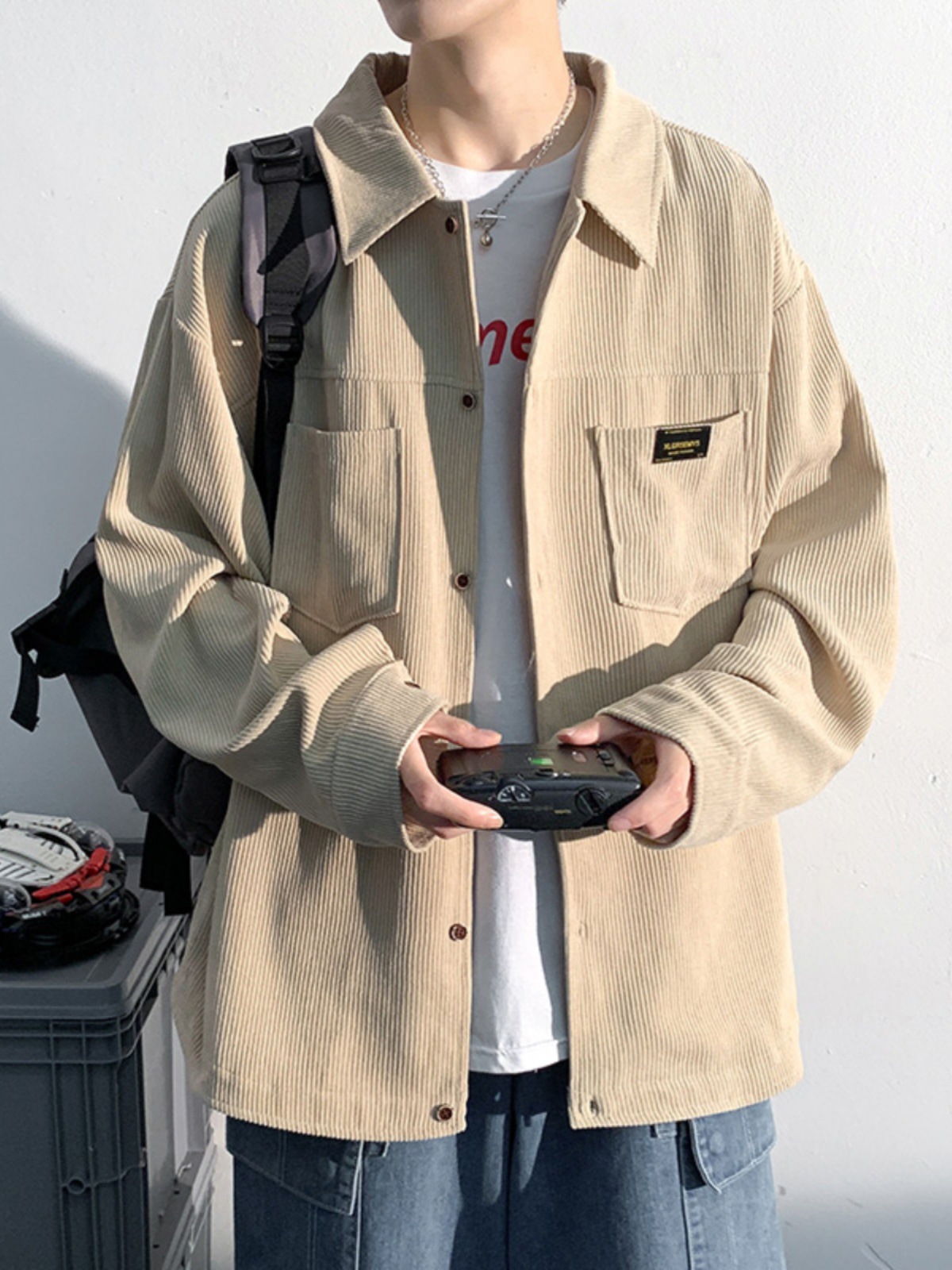 Autumn and Spring Corduroy Long Sleeve Shirt Men's Fashion Loose Japanese Retro Workwear Heavyweight Shirt Jacket