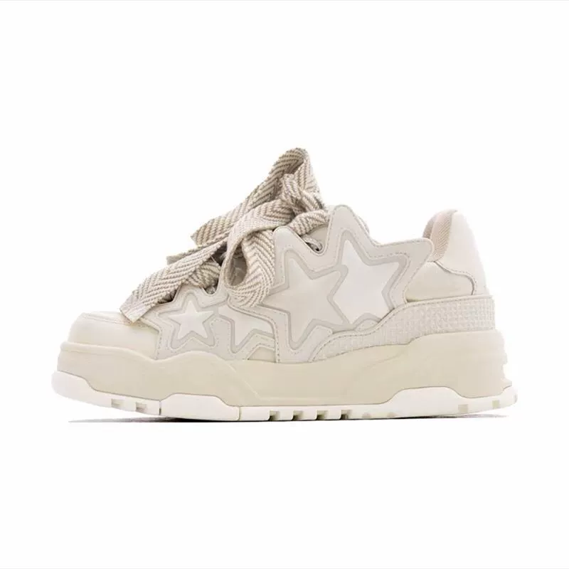 [Haute Couture] Milk white star shoes, off-white bread shoes, niche design, same style for men and women, thick soles, versatile for couples