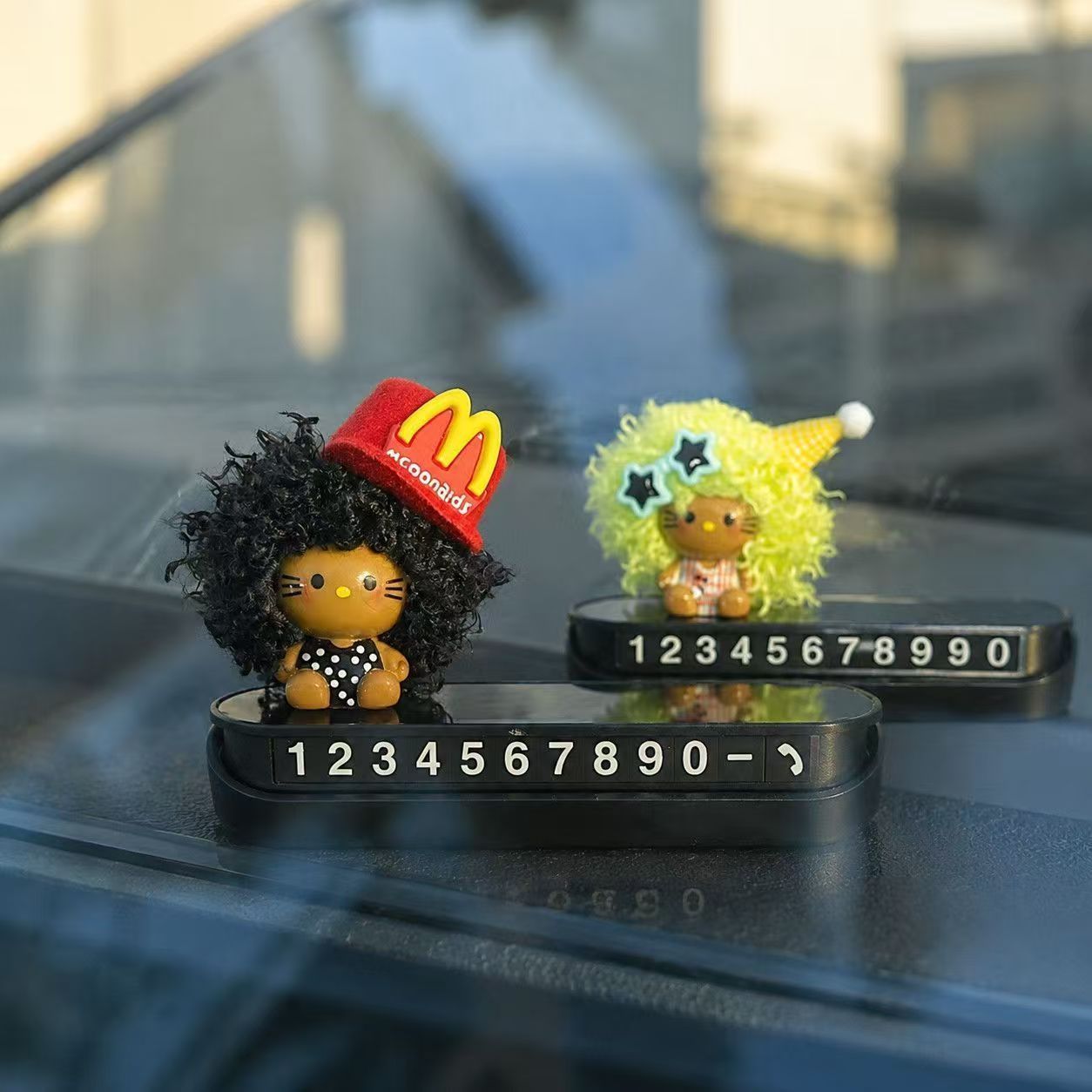 Hello Kitty fan-made black Kitty with afro curly hair cute temporary parking number plate car interior accessory