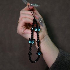 跨境怪獸貓咪手機手機鏈掛飾短款黑色掛繩手腕相機掛件通用男女