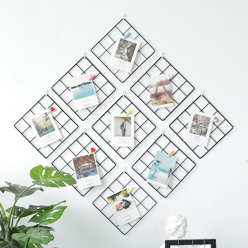 Фотопанель на стену в виде решетки, Nordic Iron Mesh 20×20 см, декоративная клип-система для фото (черный/бежевый)