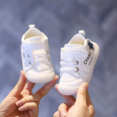 Cadi Ai Spring and Autumn 1-2-3 Years Baby Learning to Walk Shoes Anti-Slip Soft Bottom Infant Shoes Anti-Collision Durable Boys and Girls White Shoes
