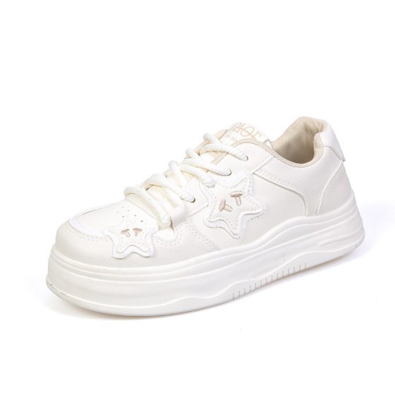 Fashion Joker Star White Shoes Women's 2025 New Comfortable Thick Sole sneaker Increased Niche Casual Shoes Trendy