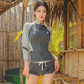 情侣潜水服女分体显瘦套装长袖男款冲浪服水母运动防晒温泉游泳衣