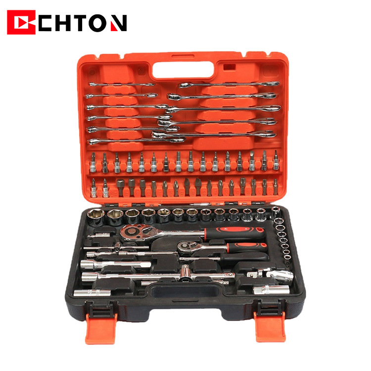 78-piece Auto Repair Chrome Vanadium Steel Quick Ratchet Wrench Dual-purpose Wrench Bit Head Rod Socket Tool Set