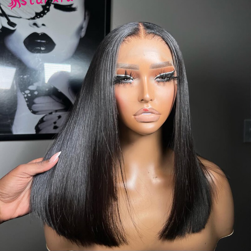 Double Drawn Bone straight human hair wigs front lace Xuchang real wig