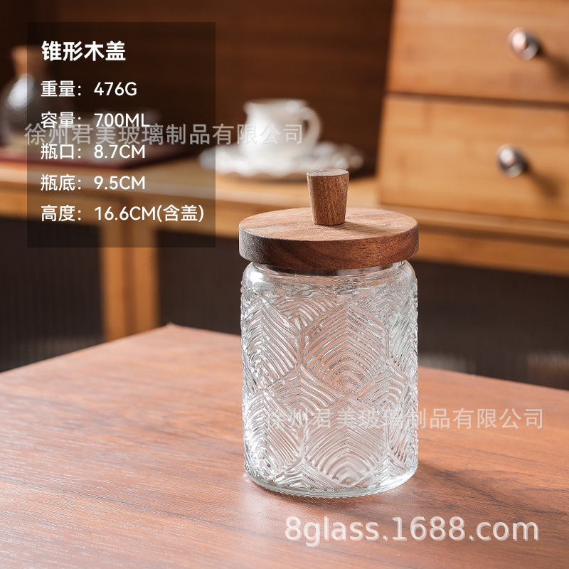 Tanque de almacenamiento de vidrio retro Begonia casera granos naranja frutas secas lata de almacenamiento de té lata de Acacia cubierta de madera mayorista