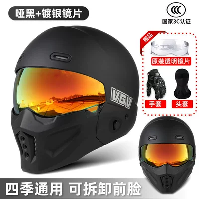 Motosiklet dəbilqələri: Warm Riding Motorcycle Cruising Full-Face - s-scorpion-ii-matte-black-night-vision-titanium-rainbow-gold-lenses-free-transparent-lenses-gloves-headgear