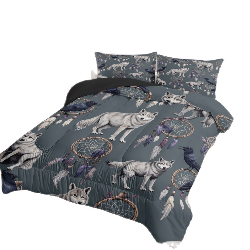 TEMU / JIT fuente de fabricación transfronteriza dedicada a Wolf Dreamcatcher Impresión digital 180gms conjunto de edredón