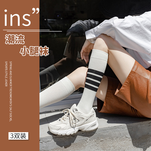 Calf calf socks spring gray pressure socks thin leg socks women's long legs slim JK Japanese four-bar cotton long tube