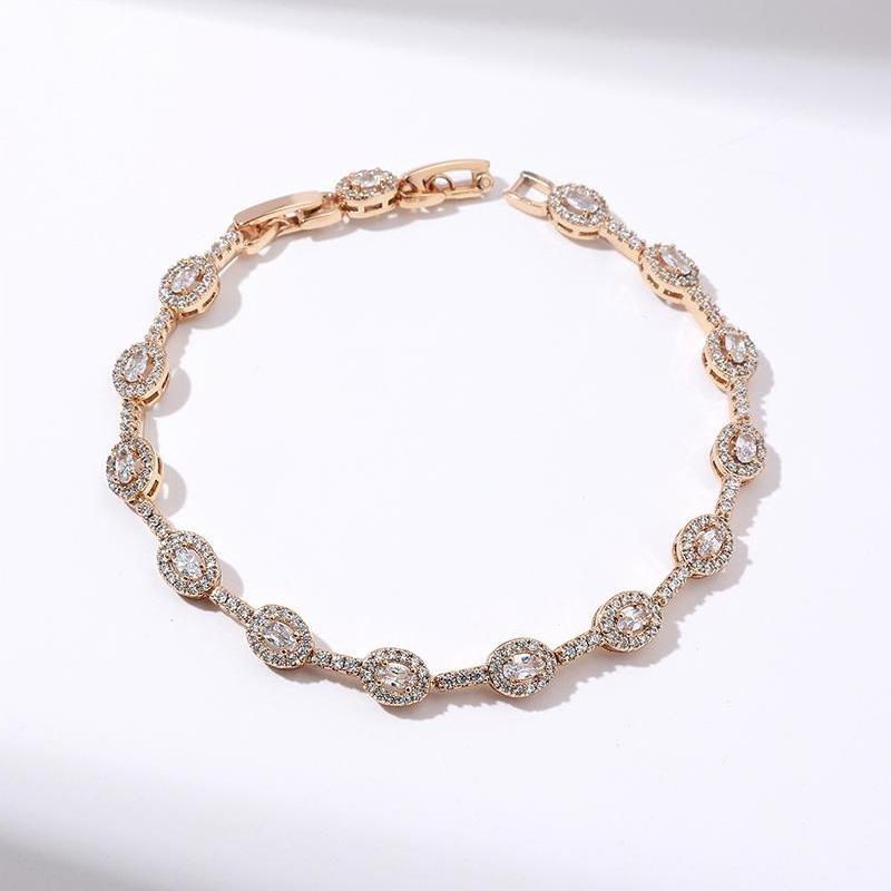 Cross-Border New Retro Egg-Shaped Zircon Bracelet for Women, Accessible Luxury, High-End Full Diamond Bracelet, 18K Real Gold Plated Jewelry