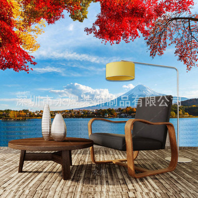 日系风格主题酒店壁画日式富士山风景装饰壁画日本料理餐厅墙壁纸