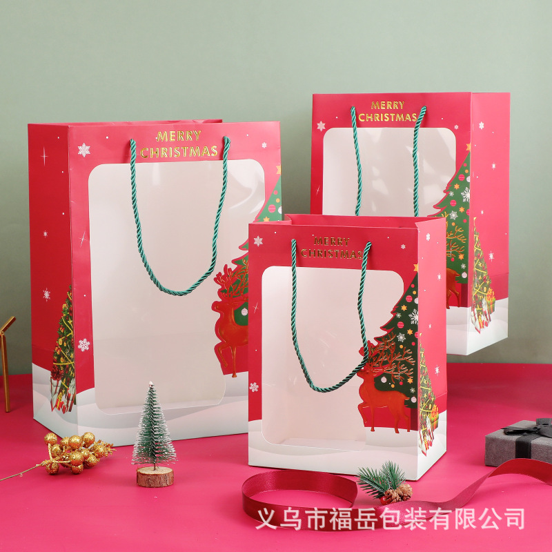 新しいクリスマスギフトバッグ透明ウィンドウアップルクリスマスイブキャンディーポータブルギフト包装袋卸売カスタマイズ|undefined