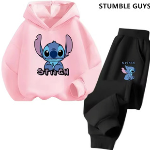 Stitch Stitch Cute Animation Stitch Peripheral Printed Boys and Girls Hooded Sweat Pants suit 300