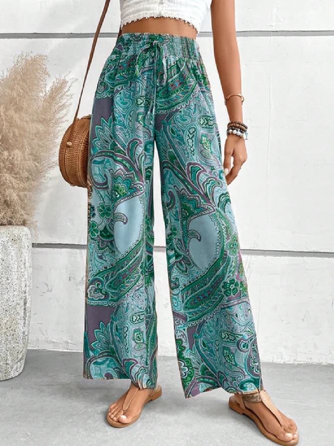 Women's Holiday Daily Beach Vacation Cashew Nuts Full Length Printing Belt Casual Pants display picture 6