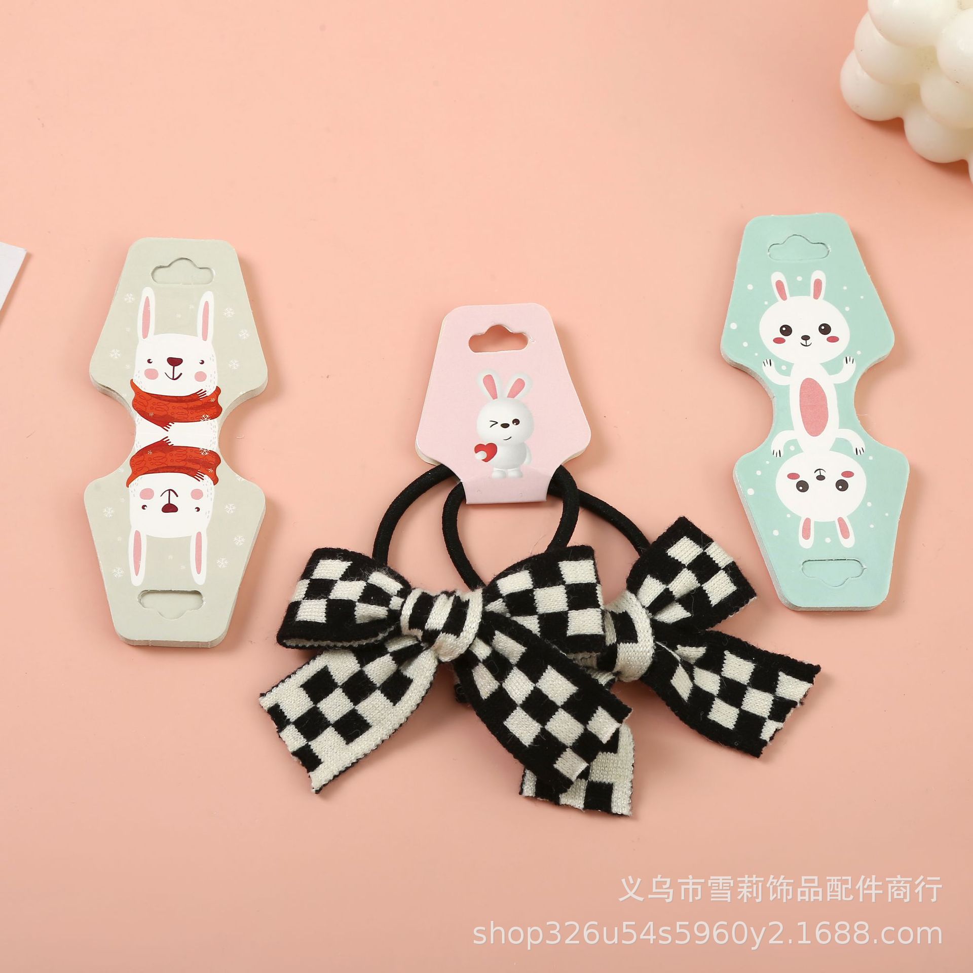 厂家直供可爱兔兔对折发绳卡纸儿童头饰DIY包装材料发圈皮筋纸卡