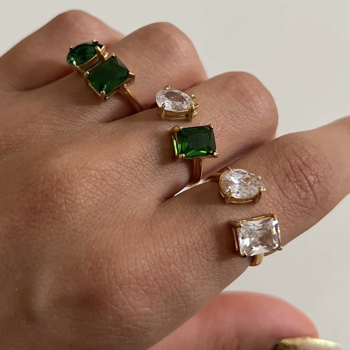 Sweet Square Titanium Steel Plating Inlay Zircon Open Ring display picture 1