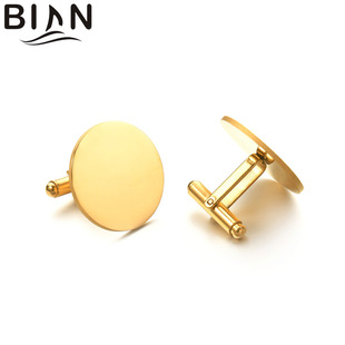 Cross-border creative personality custom round smooth laser lettering logo cufflinks stainless steel jewelry a generation of hair