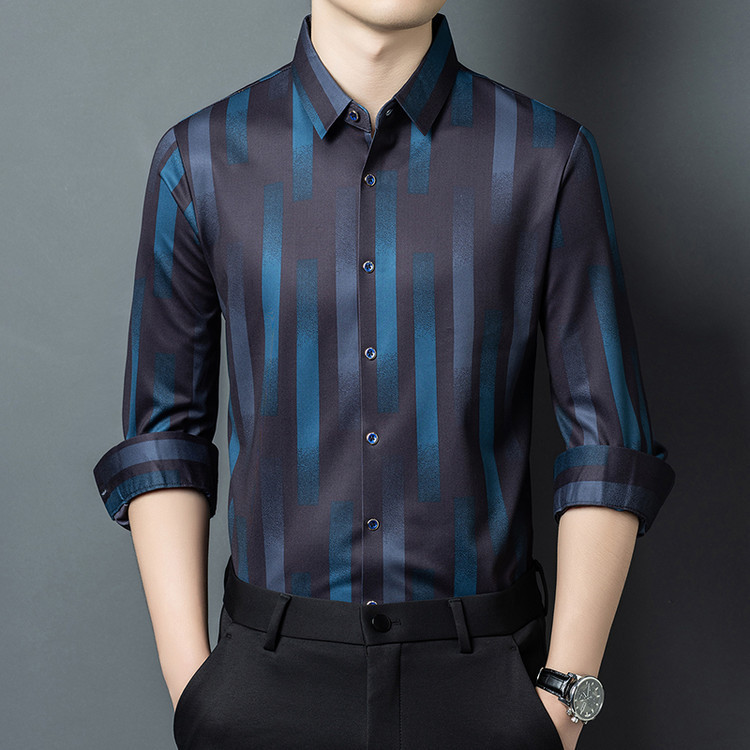 Seamless printed long-sleeve shirt for men, new autumn men's business casual shirt for middle-aged and elderly, color-blocked shirt, cross-border Seamless printed long-sleeve shirt for men, new autumn men's business casual shirt for middle-aged and elderly, color-blocked shirt, cross-border