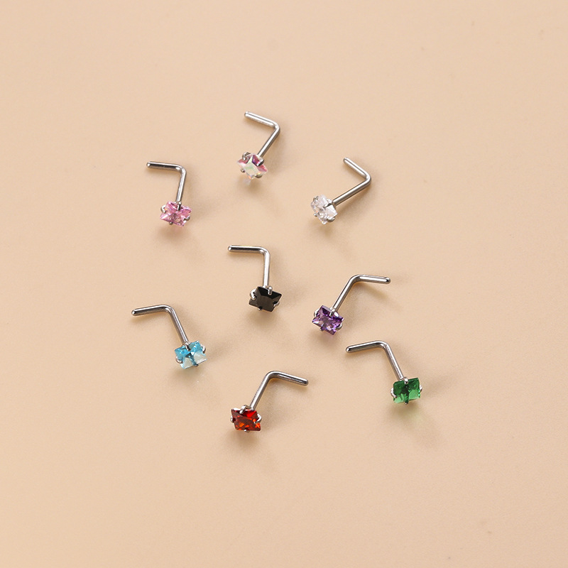 Fashion Geometric Stainless Steel Zircon Nose Studs 1 Piece display picture 4