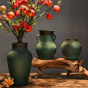 Chinese handmade pottery pot stoneware vase fleshy flowerpot retro earthen canned pot with dried flowers clearance special price