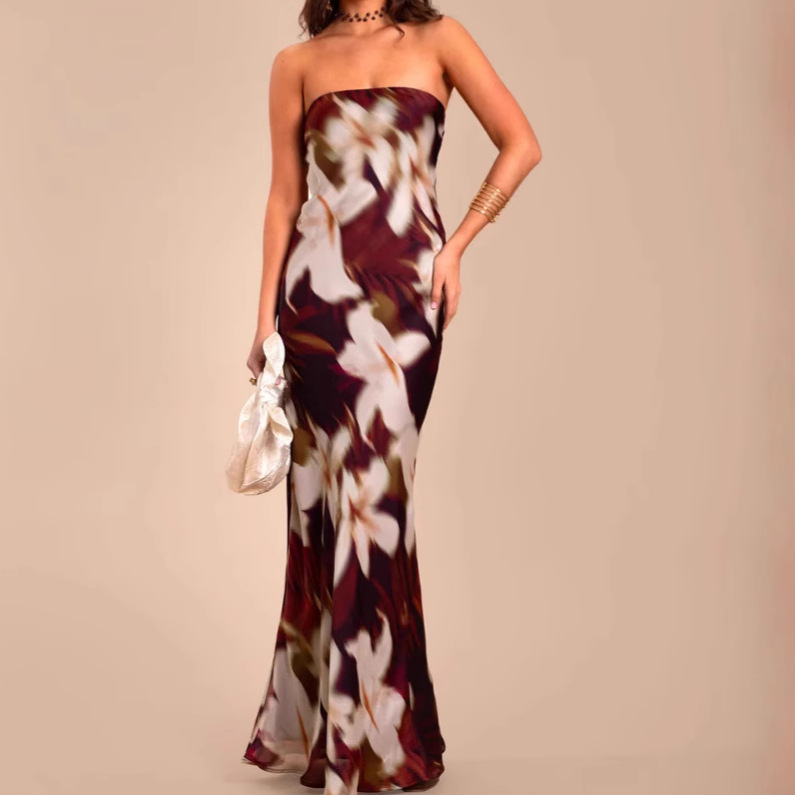 Women's Clothing Summer Sexy Strapless Printed Dress For Women Style Slim Fit Long Skirt Elegant Sophisticated_ecoleips.com