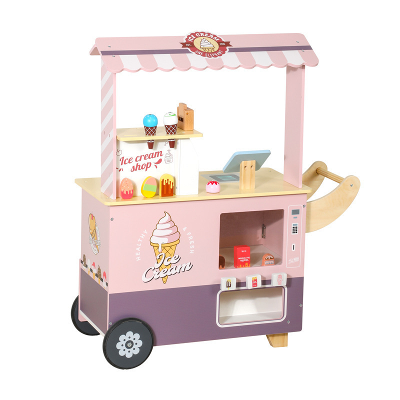Juguetes de cocina de juegos para niños, frutas y verduras para bebés, helados de madera, helados, juguetes de auto de venta de autoservicio
