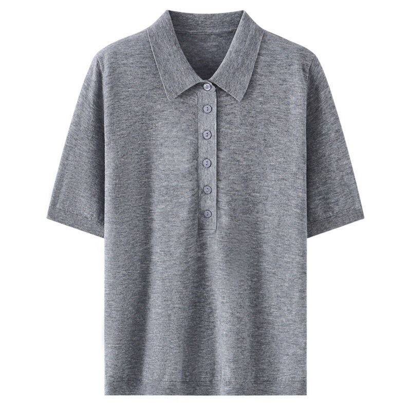 Fine Wool Polo Collar Short-Sleeve Women's Spring/Summer Knit Top Wholesale Knitwear Women's Summer Thin Style
