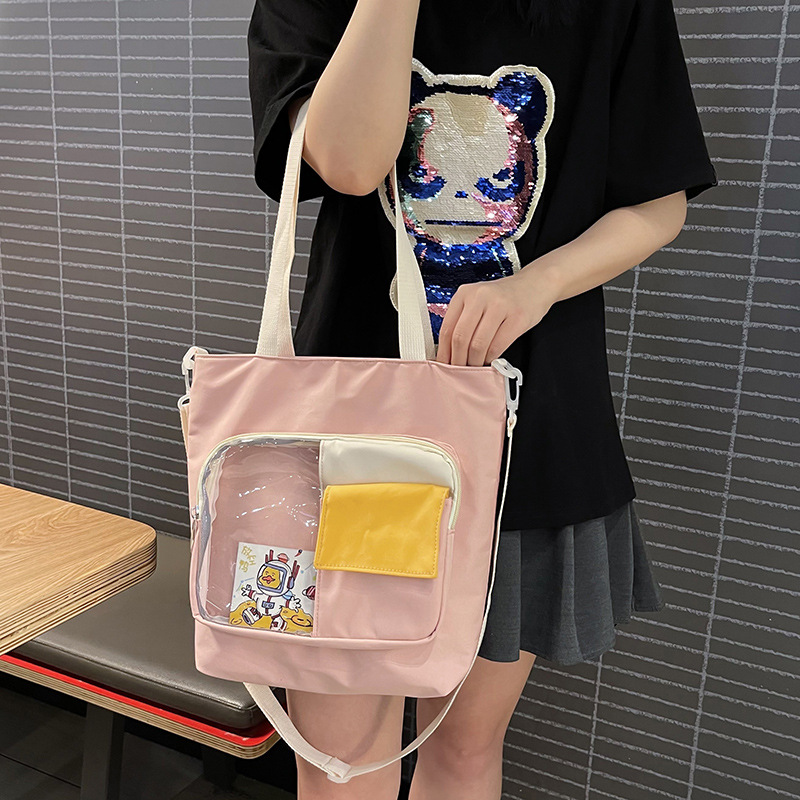 Korean style campus style shoulder bag, literary and versatile, casual student crossbody bag, cartoon cute transparent shoulder bag_voghion.com