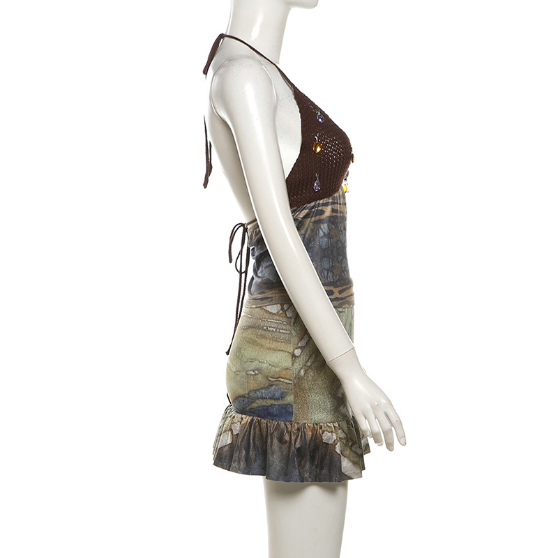 Summer Women's Sexy Backless Tube Top High Waist Skirt Suit Small Printed Female Clothing Set_ecoleips.com