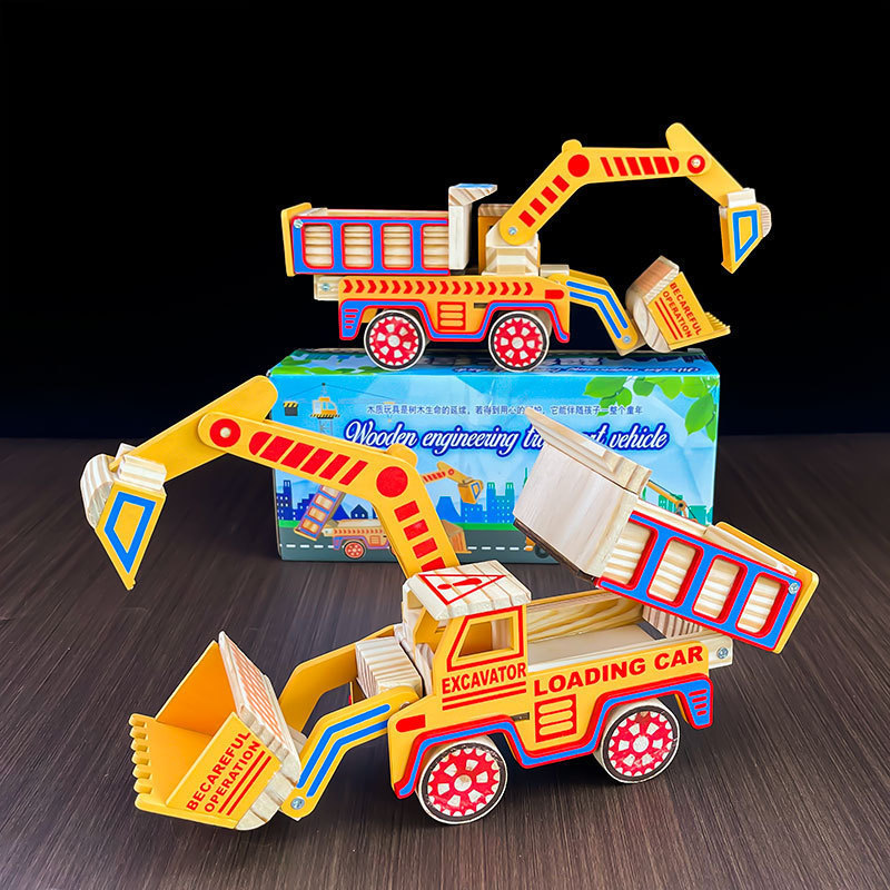 Wooden color war wolf fire truck super engineering truck children's new model toy ornaments scenic spot hot selling wholesale