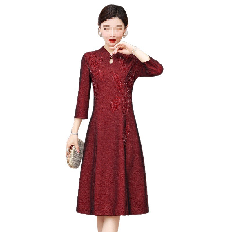 Red With An Elegant And Sophisticated Feel, Suitable For Mother Of The Bride At A Banquet, Autumn Style Wedding Dress,_ecoleips.com
