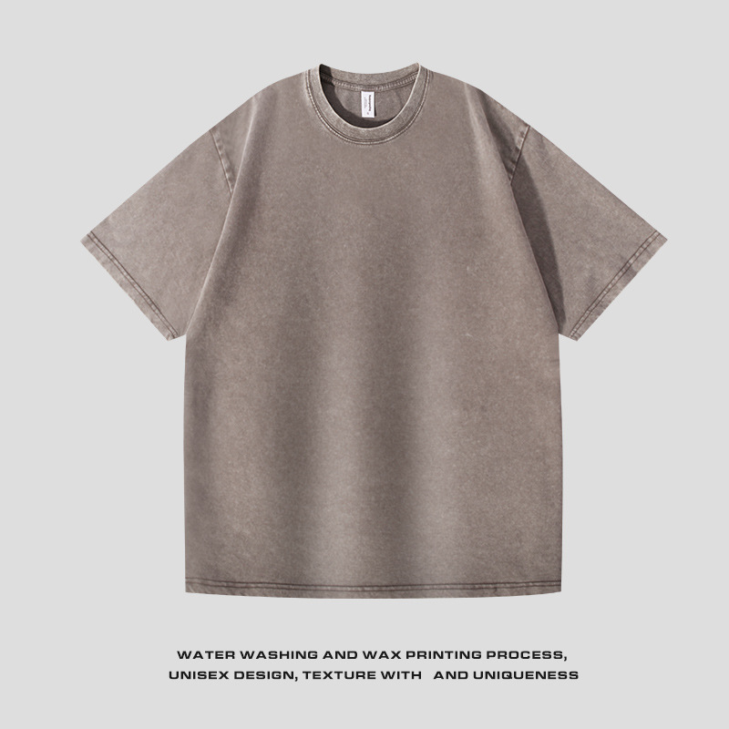 220g camiseta de manga corta lavada y desgastada transfronteriza de algodón con hombros caídos camisa de fondo oversize suelta camiseta retro top