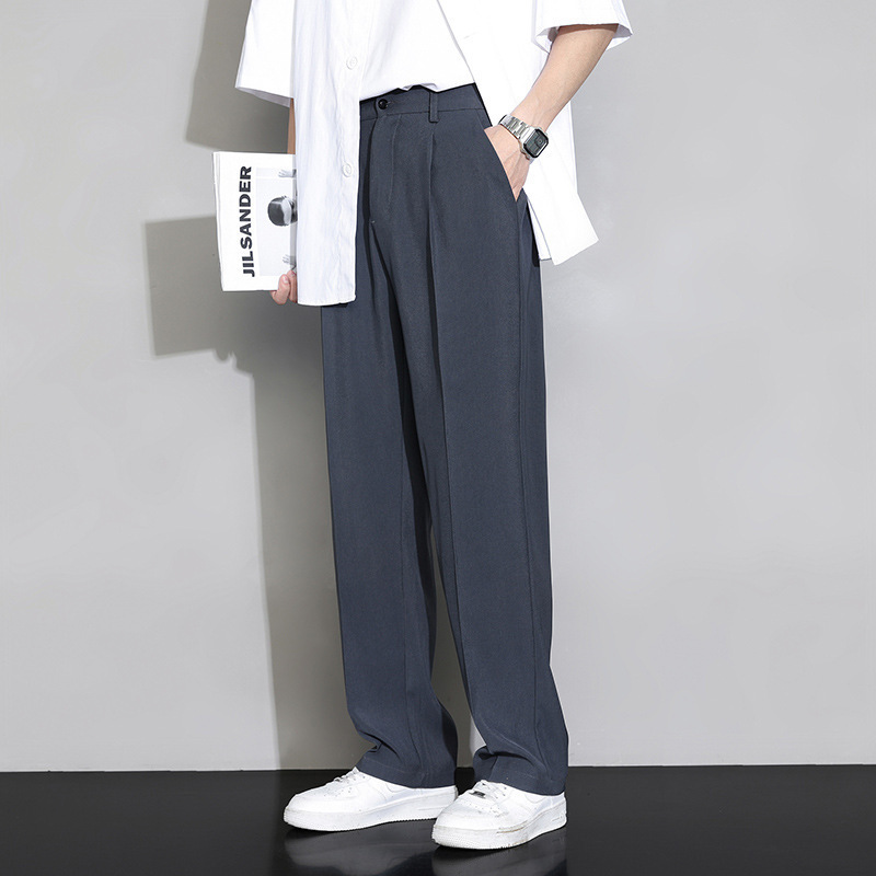 Pantalones de hombre nueve puntos pantalones de verano relajados pantalones casuales rectos para hombre sensación de seda de hielo negro pantalones de traje