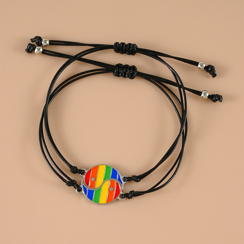 Fashion New Bohemian Rainbow Color Yin and Yang Stitching Hand-Woven Adjustable Card Bracelet