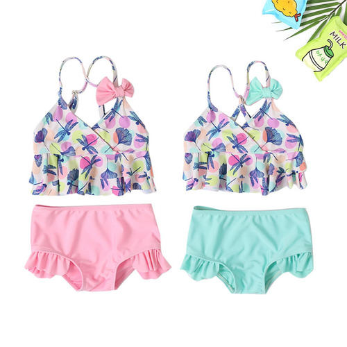 New children's swimsuit cross-border split baby girl swimsuit girl's cute dragonfly colorful dot print swimsuit