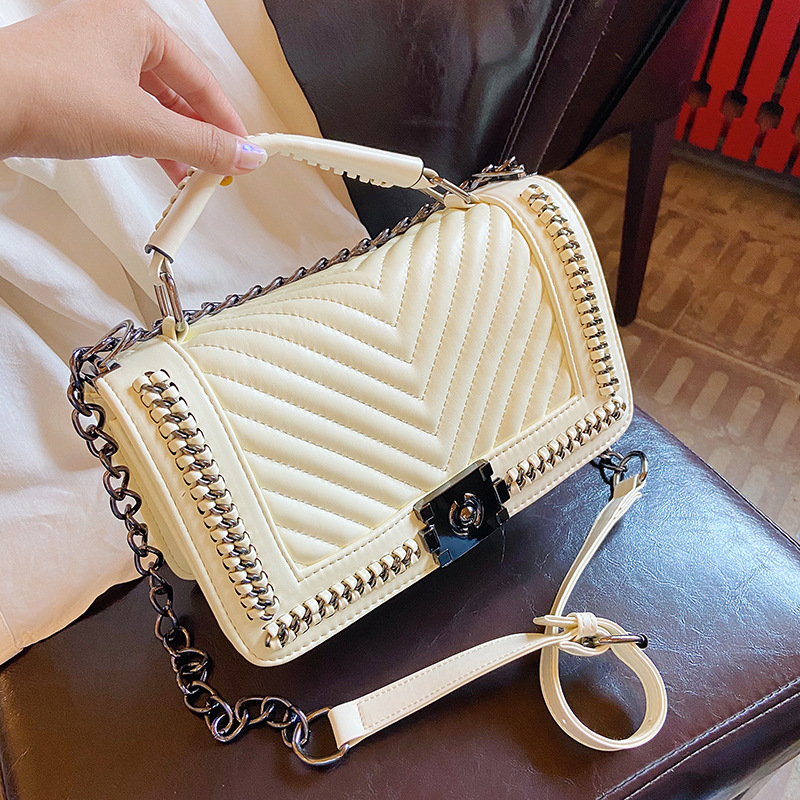 Bolso de mano, cadena de rombos para mujer, bolso de hombro de tendencia de la moda coreana, bolso de mensajero con cierre de sentido premium casual de todo fósforo