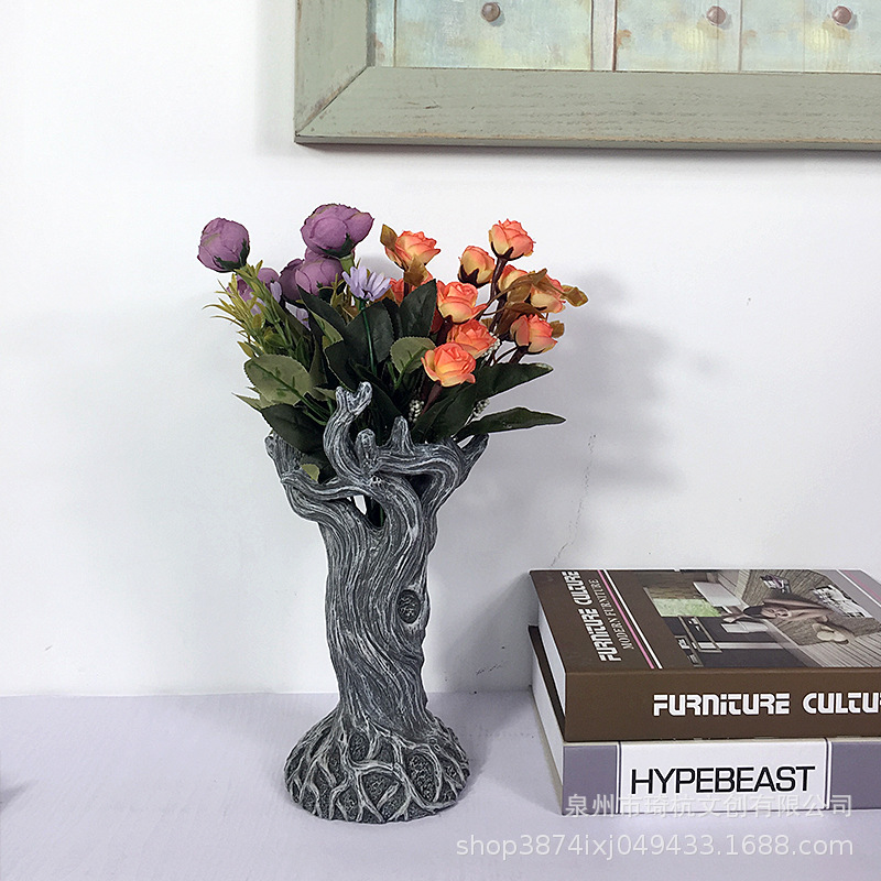 跨境热款创意枯树花瓶家居玄关客厅餐厅桌面插假花树脂装饰品摆件