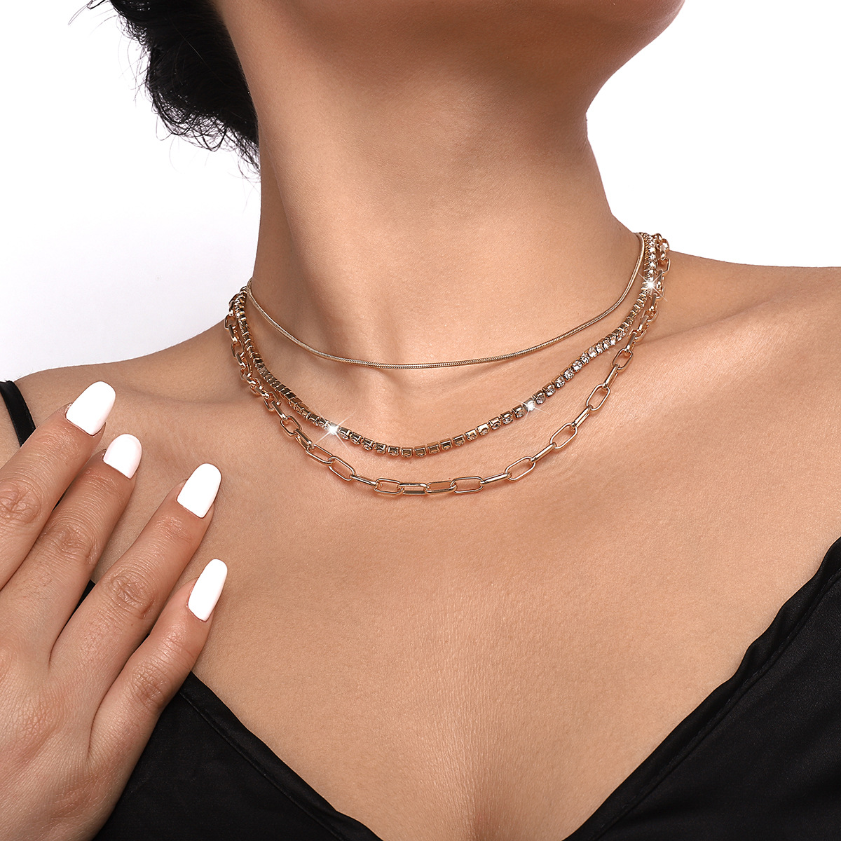 Wholesale Jewelry Fashion Solid Color Iron Copper Rhinestones Rhinestone Chain Necklace display picture 2