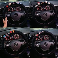 New Car Fuzzy Steering Wheel Cover Korean Cartoon Cute Autumn and Winter Universal Non-Slip Wheel Cover Durable Black