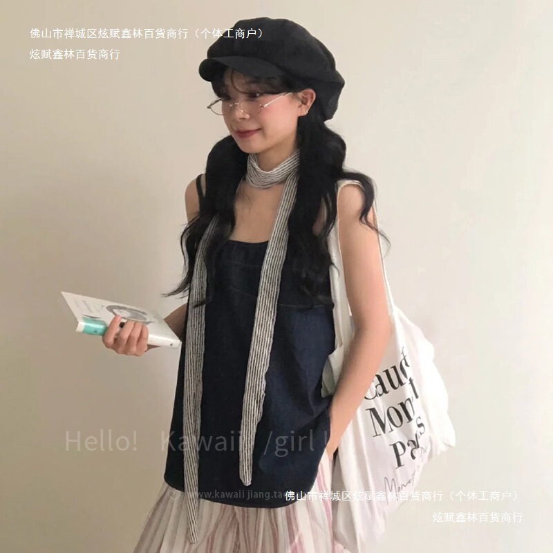 多用途のレトロな文学的で芸術的なスタイルのクールなスカーフニッチスカーフロングリネンシルクスカーフストライプ韓国スタイル|undefined