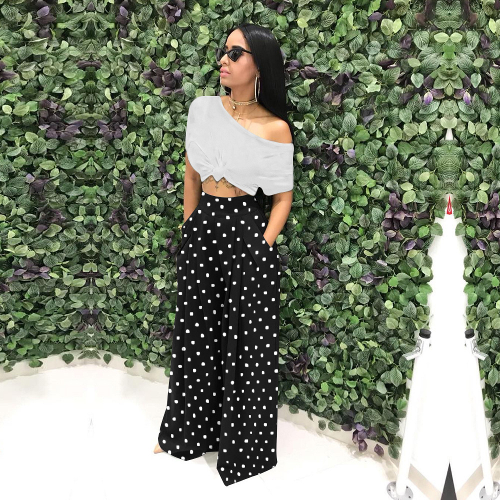 Fashion Personality Houndstooth Printed Flared Pants Wide Leg Casual Pants Autumn and Winter Wide Leg Pants Plus Size in Pants