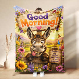 亚马逊Good Morning早安可爱动物办公室午睡毯加厚盖毯法兰绒毛毯