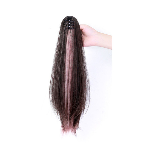 Wig ponytail highlights summer clip-on gradient fashion artificial hair high temperature silk temperament short straight hair ponytail braid