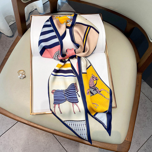 Korean style imitation silk horse print fashion scarf  new warm small scarf double-sided scarf headband for women
